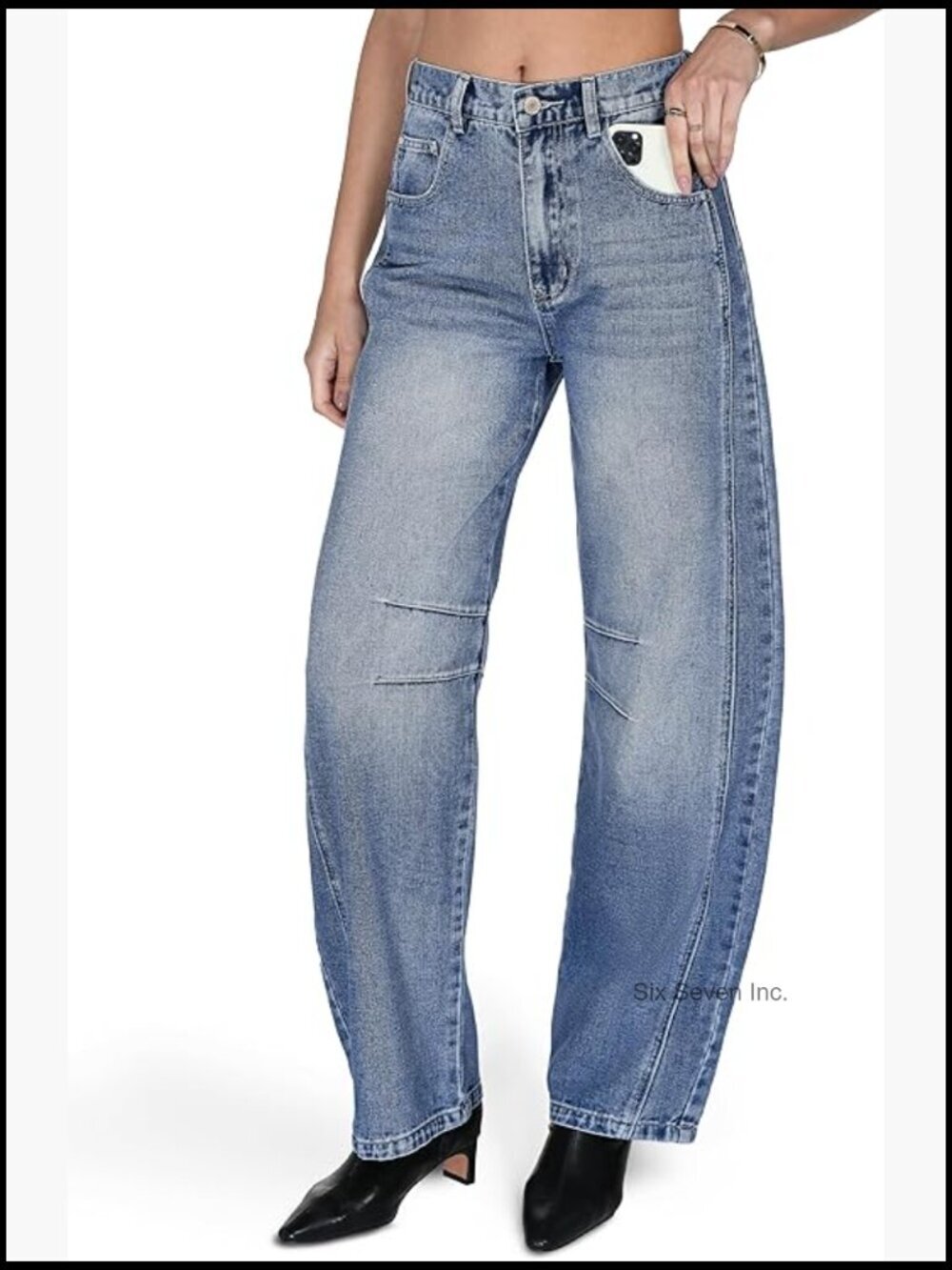 Wide Leg Barrel Jeans for Tall Women - Relaxed Fit Mid Rise Y2k Cropped Denim